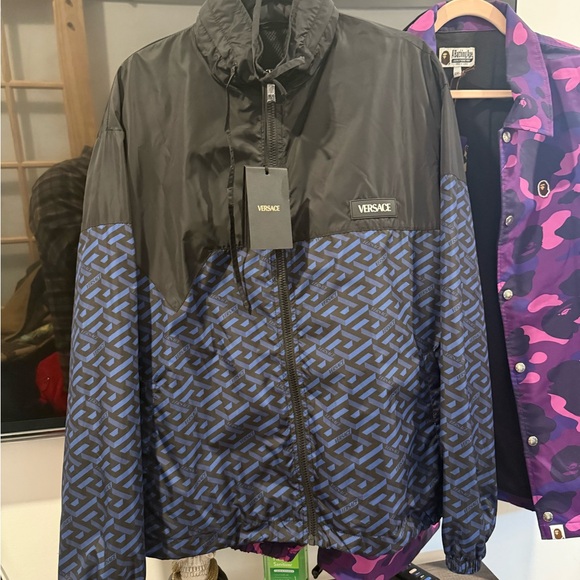 Versace Black and Blue Patterned Windbreaker
